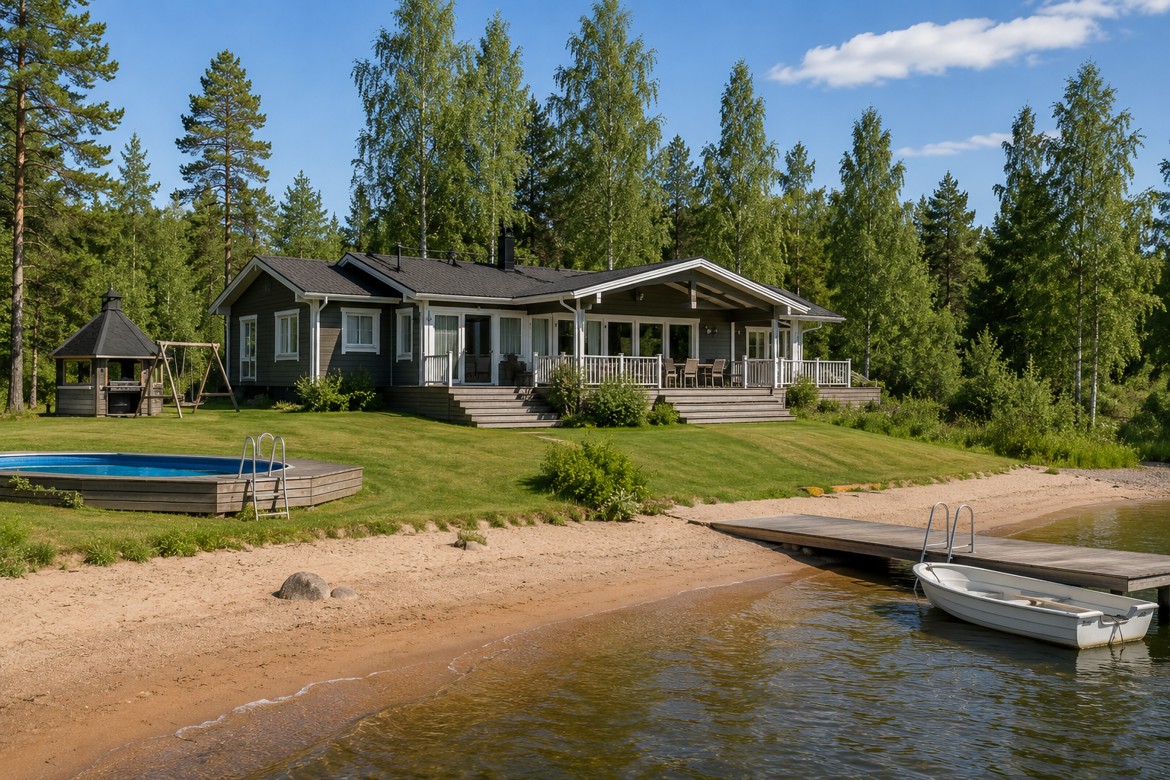 Vuokramökki järven rannalla Lomamesta.fi-palvelua kuvaamassa